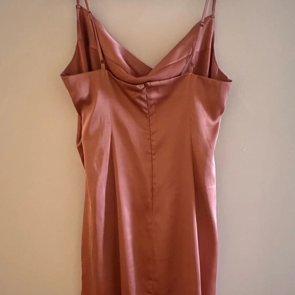Pink Ruched Asymmetrical Slip Dress - Picture 2 of 4